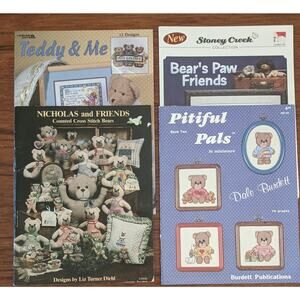 4 Teddy Bear Themed Cross Stitch Pattern Books